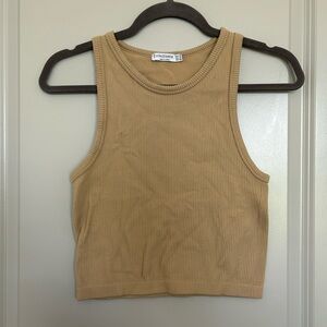 Stradivarius Tan Ribbed Crop Top